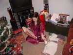 Amber opening a gift