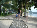 Erik and Amber on walkway at Bungalows
