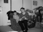 Mom reading to Xavier -- in B&W